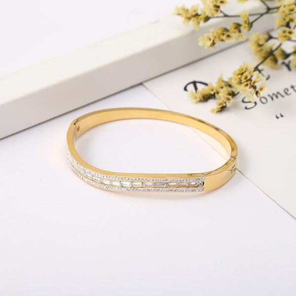 bangle diamond inlaid titanium steel bracelet gold profiled hollow women's, Black
bangle diamond inlaid titanium steel bracelet gold profiled hollow women's, Black