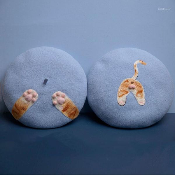 berets women hat kawaii cute handmade woolen felt beret street fashion funny cat print creative gift warm winter hats, Blue;gray
berets women hat kawaii cute handmade woolen felt beret street fashion funny cat print creative gift warm winter hats, Blue;gray