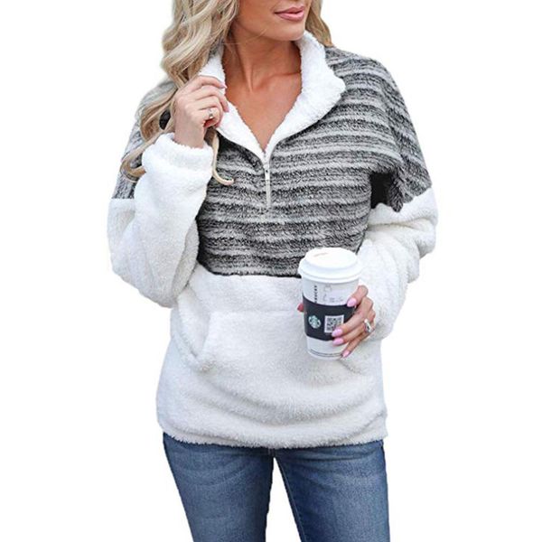 new ladies thick pullover fashion striped stitching sweater autumn winter large size 5xl ladies fleece half zipper warm clothing, White;black
new ladies thick pullover fashion striped stitching sweater autumn winter large size 5xl ladies fleece half zipper warm clothing, White;black