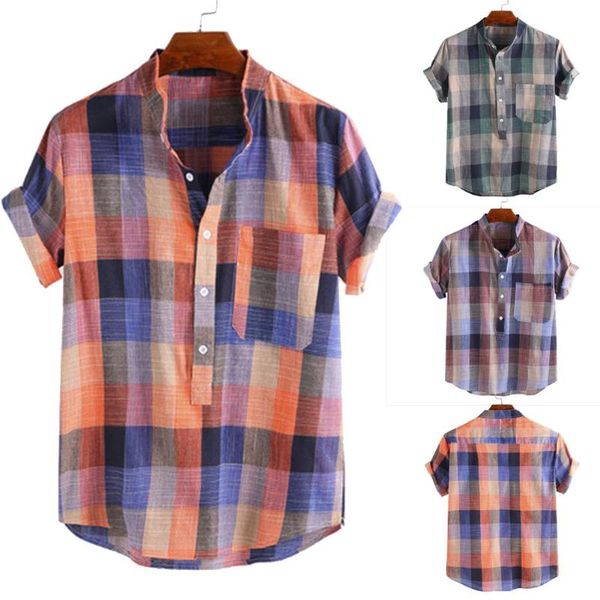 men's short-sleeve shirt summer plaid european and american retro chinese style collar loose casual shirts, White;black
men's short-sleeve shirt summer plaid european and american retro chinese style collar loose casual shirts, White;black