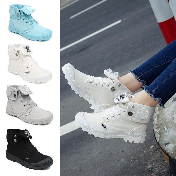 boots thick soled high canvas shoes flanging women's french fashion brand, Black