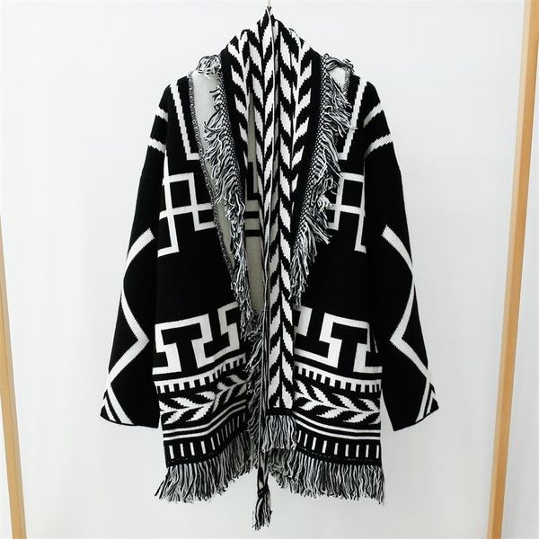 women's knits & tees autumn winter tassels cashmere knitted coat jacquard geometric pattern cardigns c611, White
women's knits & tees autumn winter tassels cashmere knitted coat jacquard geometric pattern cardigns c611, White