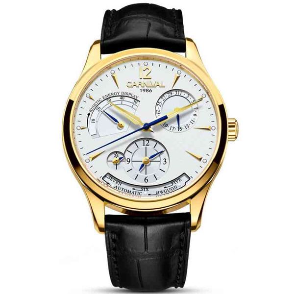 carnival mens dual time zone display multifunction leather watchband automatic mechanical watch - gold bezel white dial, Silver
carnival mens dual time zone display multifunction leather watchband automatic mechanical watch - gold bezel white dial, Silver