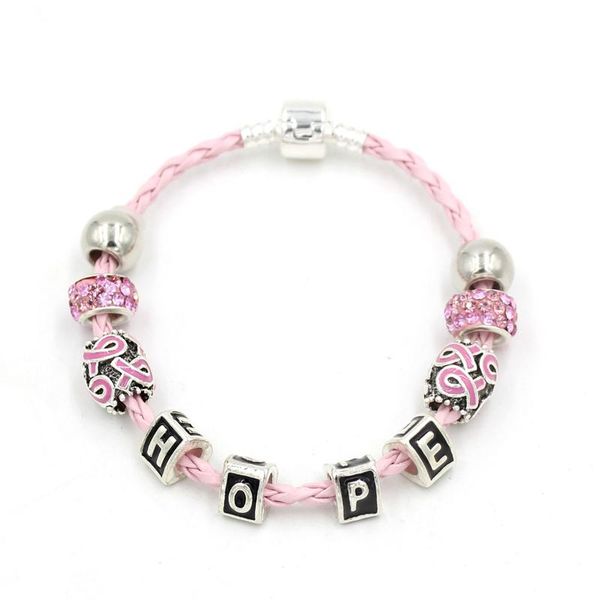 beaded, strands 10pcs awareness jewelry pu pink leather rope with ribbon bead hope breast cancer bracelets bangles for women pulsera, Black
beaded, strands 10pcs awareness jewelry pu pink leather rope with ribbon bead hope breast cancer bracelets bangles for women pulsera, Black
