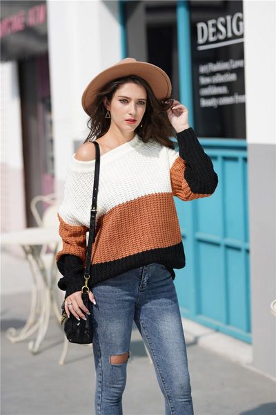 women's sweaters h80&s90 women slash neck off-shoulder striped sweater autumn winter loose patchwork jumpers ladies' knitted long, White;black
women's sweaters h80&s90 women slash neck off-shoulder striped sweater autumn winter loose patchwork jumpers ladies' knitted long, White;black