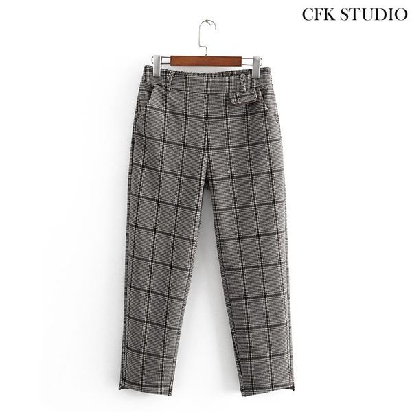 women casual long pants with high wasit plaid print straight brown trousers women's & capris, Black;white
women casual long pants with high wasit plaid print straight brown trousers women's & capris, Black;white
