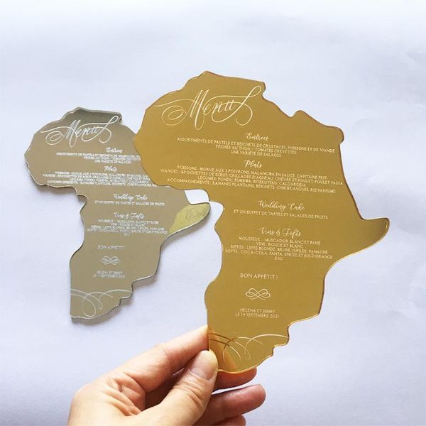 greeting cards 20pieces per lot customized africa map shaped golden mirror/silver mirror acrylic wedding menu with engraved letters
greeting cards 20pieces per lot customized africa map shaped golden mirror/silver mirror acrylic wedding menu with engraved letters