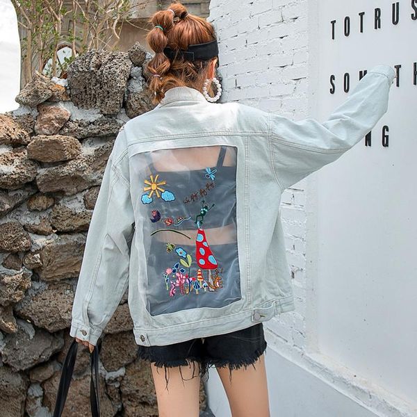 women's jackets vintage embroidery net yarn patchwork denim coat autumn 2021 korean loose casual chaqueta harajuku washed light blue je, Black;brown
women's jackets vintage embroidery net yarn patchwork denim coat autumn 2021 korean loose casual chaqueta harajuku washed light blue je, Black;brown