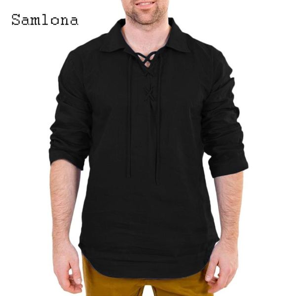 men's casual shirts samlona mens clothing 2021 summer linen shirt long sleeve pullovers men lace-up blusas plus size s-3xl, White;black
men's casual shirts samlona mens clothing 2021 summer linen shirt long sleeve pullovers men lace-up blusas plus size s-3xl, White;black