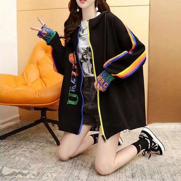 women's hoodies & sweatshirts zip-up oversized for women clothes hooded contrast color jumper regular coat casual korean style sweatshi, Black
women's hoodies & sweatshirts zip-up oversized for women clothes hooded contrast color jumper regular coat casual korean style sweatshi, Black