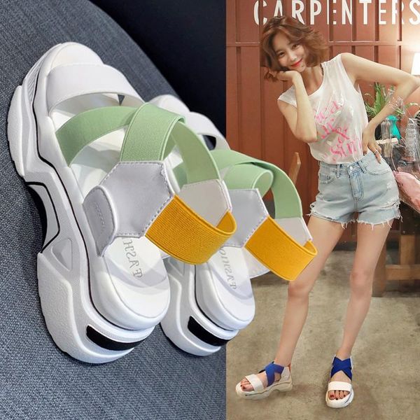 sandals summer 2021 gladiator for women wedges fashion platform shoes woman casual elastic band mixed colors, Black 
sandals summer 2021 gladiator for women wedges fashion platform shoes woman casual elastic band mixed colors, Black