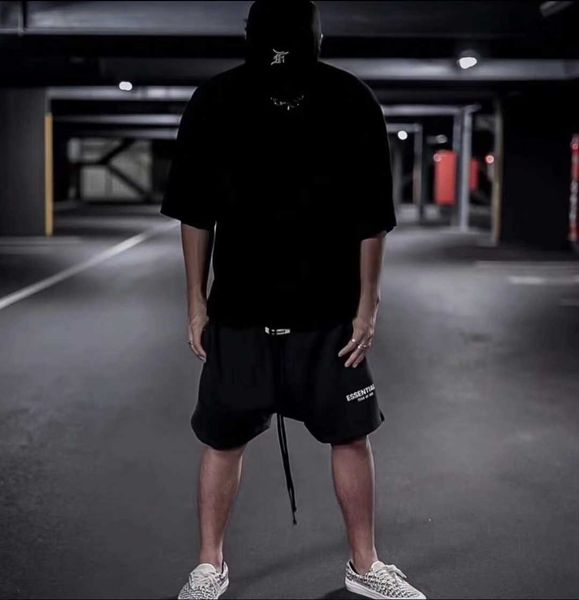 new feel of god fog double line essentials reflective shorts men's five point pants high street loose, Black
new feel of god fog double line essentials reflective shorts men's five point pants high street loose, Black