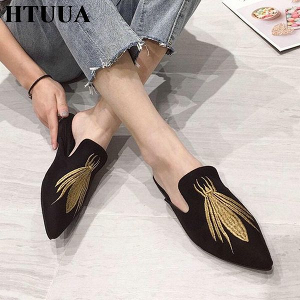 slippers htuua brand mules women autumn pointed toe bee embroidery flat with slides casual slip on loafers shoes sx3408, Black
slippers htuua brand mules women autumn pointed toe bee embroidery flat with slides casual slip on loafers shoes sx3408, Black