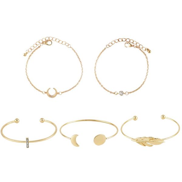 link, chain 5pcs/set fashion punk gold moon leaf crystal geometry open bracelet set women charm beach jewelry party gift, Black
link, chain 5pcs/set fashion punk gold moon leaf crystal geometry open bracelet set women charm beach jewelry party gift, Black