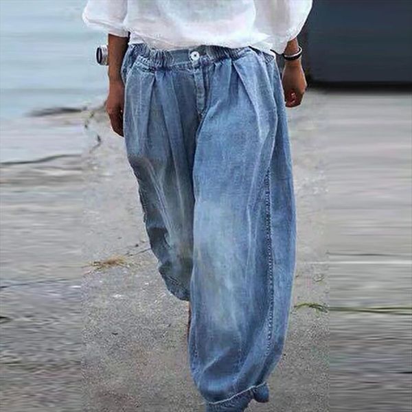 elastic waist harem loose womens jean denim pants chic daisy solid button imitation cowboy spring summer streetwear trousers, Blue
elastic waist harem loose womens jean denim pants chic daisy solid button imitation cowboy spring summer streetwear trousers, Blue