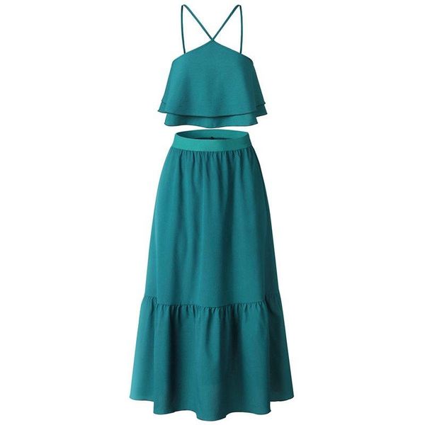 two piece dress 2 set women casual club party elegant lady green travel beach ruffles backless skirts summer female black suits, White
two piece dress 2 set women casual club party elegant lady green travel beach ruffles backless skirts summer female black suits, White