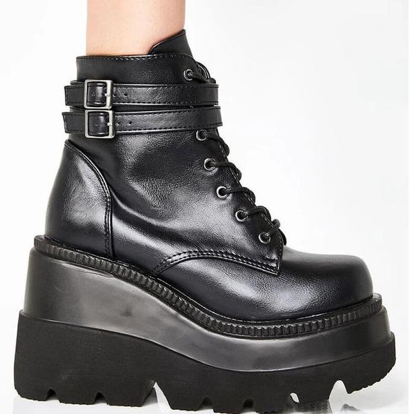 winter fashion high platform boots leather wedges ankle women 2021 female punk style heels shoes for woman, Black
winter fashion high platform boots leather wedges ankle women 2021 female punk style heels shoes for woman, Black