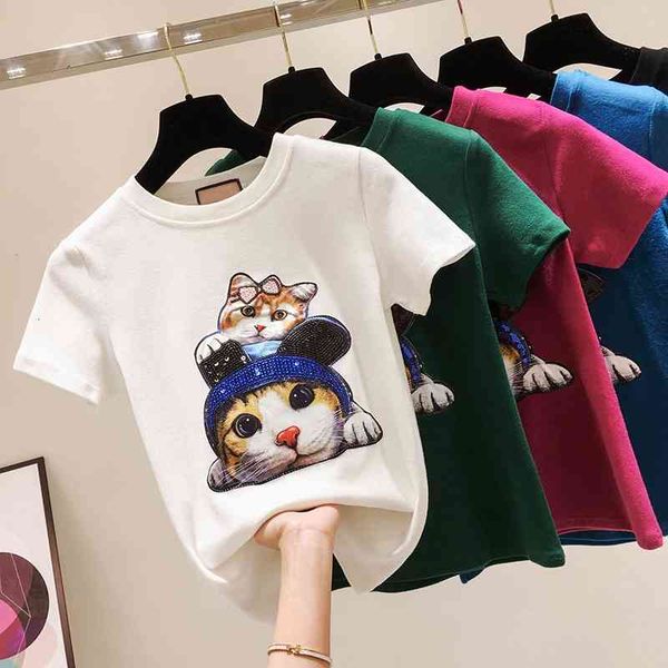 women's t-shirt sequins cartoon cat print slim short sleeve t women 2021 summer korean cotton white tshirt ins fashion tee fem
women's t-shirt sequins cartoon cat print slim short sleeve t women 2021 summer korean cotton white tshirt ins fashion tee fem