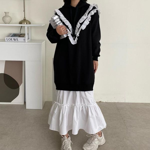 korea chic autumn winter vintage loose stitching fake two-piece long sleeve hooded sweater dress women casual dresses, Black;gray
korea chic autumn winter vintage loose stitching fake two-piece long sleeve hooded sweater dress women casual dresses, Black;gray