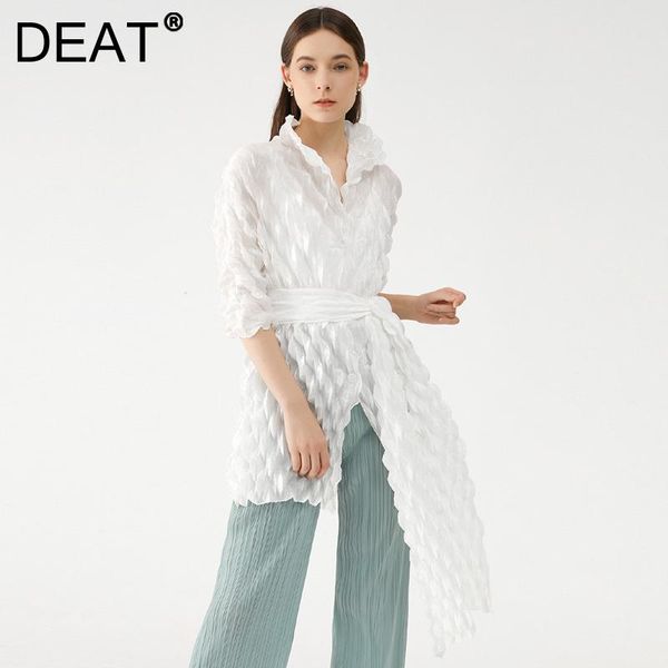 women's jackets deat woman bubble pleated coat solid with sashes elegant lapel collar seven sleeve casual style simple 2021 autumn 15xm, Black;brown
women's jackets deat woman bubble pleated coat solid with sashes elegant lapel collar seven sleeve casual style simple 2021 autumn 15xm, Black;brown