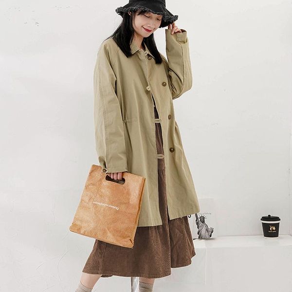 women's trench coats johnature korean long women 2021 autumn casual turn-down collar loose button all match pockets female, Tan;black
women's trench coats johnature korean long women 2021 autumn casual turn-down collar loose button all match pockets female, Tan;black