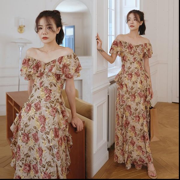maxi floral ruffle summer women dresses runway boho vintage french fairy honeymoon vacation party night long, Black;gray
maxi floral ruffle summer women dresses runway boho vintage french fairy honeymoon vacation party night long, Black;gray