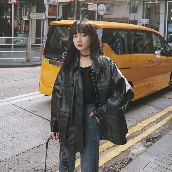 new 2021 autumn korean version handsome leisure et motorcycle cloth loose leather coat women's fashion, Black;brown
new 2021 autumn korean version handsome leisure et motorcycle cloth loose leather coat women's fashion, Black;brown
