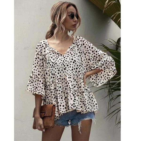 women fall summer v neck print wave point doll shirts casual loose bell sleeve blouse fashion elegant office lady women's blouses &, White
women fall summer v neck print wave point doll shirts casual loose bell sleeve blouse fashion elegant office lady women's blouses &, White