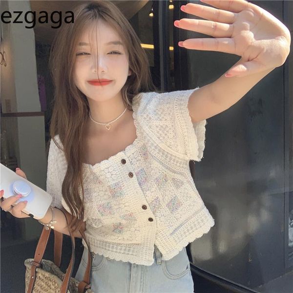 women's blouses & shirts ezgaga sweet women blouse square collar short sleeve hollow out patchwork single-breasted korean chic crop ca, White
women's blouses & shirts ezgaga sweet women blouse square collar short sleeve hollow out patchwork single-breasted korean chic crop ca, White
