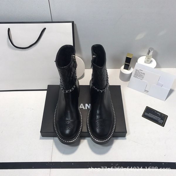 small fragrance temperament women's boots autumn and winter new metal chain rivet lattice short side zipper thick soled martin, Black
small fragrance temperament women's boots autumn and winter new metal chain rivet lattice short side zipper thick soled martin, Black