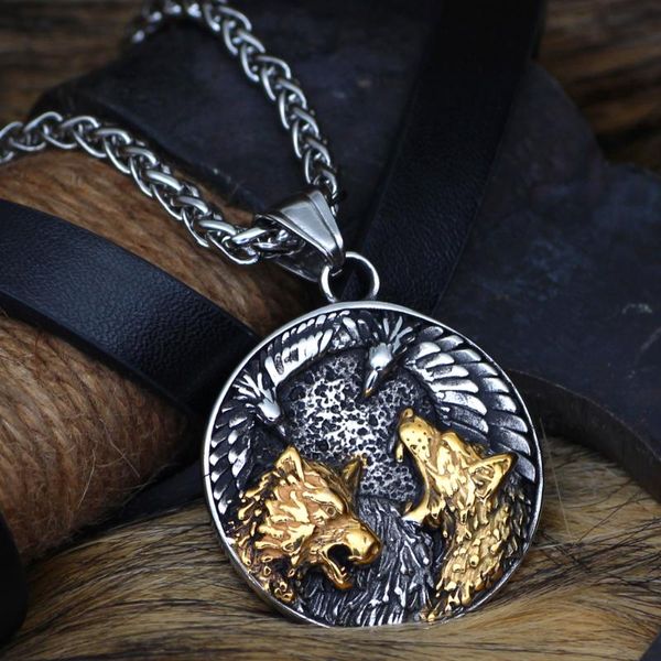 pendant necklaces wolf and raven viking nordic huginn muninn necklace stainless steel with valknut gift bag, Silver
pendant necklaces wolf and raven viking nordic huginn muninn necklace stainless steel with valknut gift bag, Silver