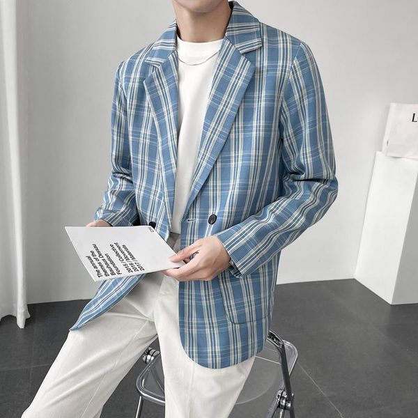 men's suits & blazers korean plaid men 2021 autumn single buttonwedding business blazer masculino retro slim social street casual dress, White;black
men's suits & blazers korean plaid men 2021 autumn single buttonwedding business blazer masculino retro slim social street casual dress, White;black