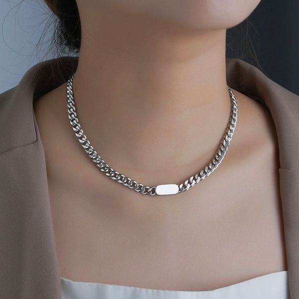 pendant japan and south korea ins hip hop short clavicle stainls steel square brand temperament necklace trendy cool plain chain, White
pendant japan and south korea ins hip hop short clavicle stainls steel square brand temperament necklace trendy cool plain chain, White
