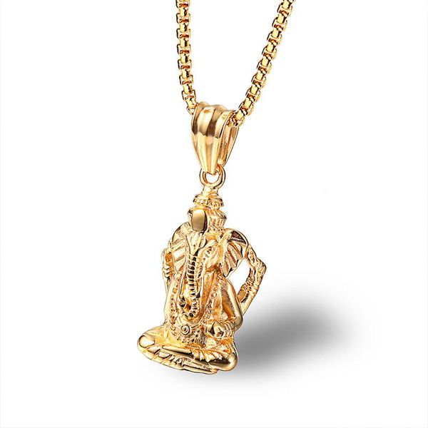 necklace men elephant pendant stainless steel hip hop long gold chain on the neck punk jewelry wholesale necklaces, Silver