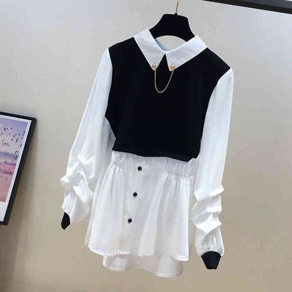 women's blouses & shirts irmã fara blusa feminina de duas peças, camisa falsa manga longa solta costura feminina, blusas casuais o, White
women's blouses & shirts irmã fara blusa feminina de duas peças, camisa falsa manga longa solta costura feminina, blusas casuais o, White