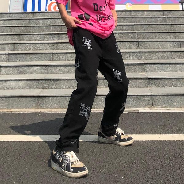 men's pants harajuku retro cross diamond loose straight men and women oversize casual baggy track high street vibe trousers, Black
men's pants harajuku retro cross diamond loose straight men and women oversize casual baggy track high street vibe trousers, Black