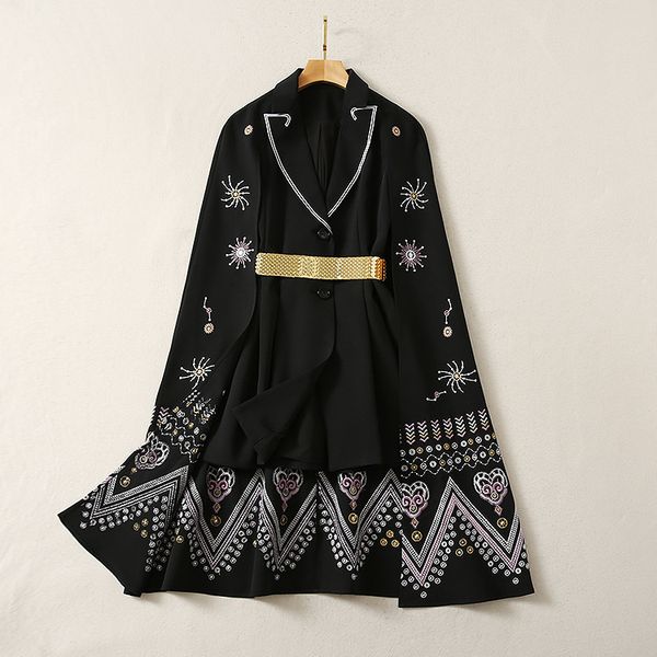dresses european and american women's wear winter style black embroidery on lapels scales the belt fashion cape dress 9bg3, Black;gray
dresses european and american women's wear winter style black embroidery on lapels scales the belt fashion cape dress 9bg3, Black;gray