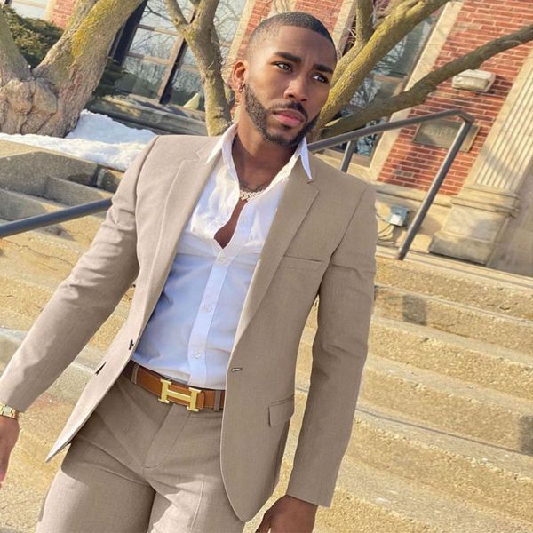 khaki slim fit men's suit notched lapel for wedding blazers two pieces male, Black 
khaki slim fit men's suit notched lapel for wedding blazers two pieces male, Black