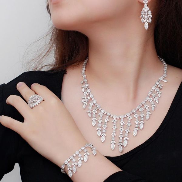 earrings & necklace cwwzircons 4pcs long dangle drop tassel cubic zirconia bridal jewelry set luxury dubai nigerian cz wedding costume t527, Silver
earrings & necklace cwwzircons 4pcs long dangle drop tassel cubic zirconia bridal jewelry set luxury dubai nigerian cz wedding costume t527, Silver