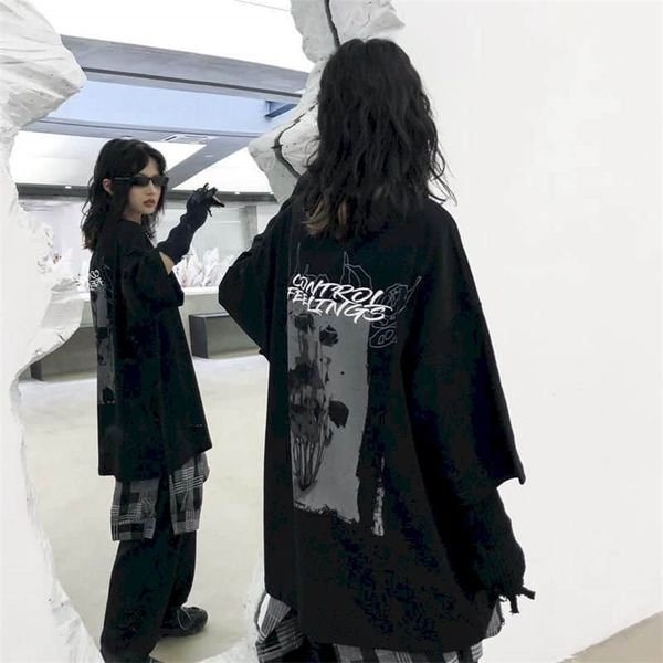 women t shirt male female clothes dark graffiti rose t-shirt loose funeral print short-sleeved couple summer korean 210720, White 
women t shirt male female clothes dark graffiti rose t-shirt loose funeral print short-sleeved couple summer korean 210720, White