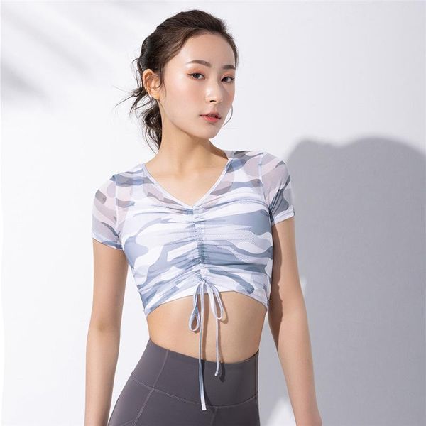 camouflage thin mesh breathable short sleeve yoga shirts fitness gym women v-neck drawstring design crop sports t shirt outfit
camouflage thin mesh breathable short sleeve yoga shirts fitness gym women v-neck drawstring design crop sports t shirt outfit