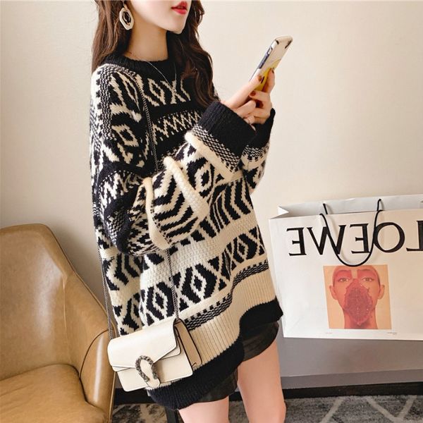 fashion sweater loose korean printing pullover student lazy style autumn winter knitting female, White;black
fashion sweater loose korean printing pullover student lazy style autumn winter knitting female, White;black