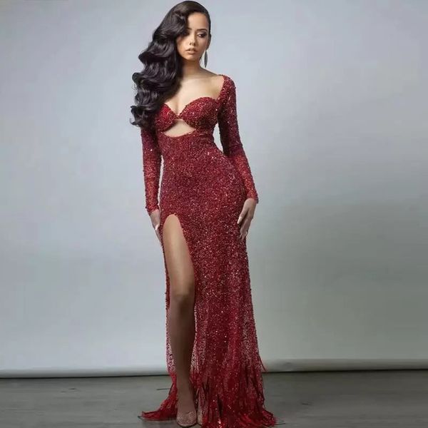 off shoulder long sleeves side split mermaid evening dresses with feathers sweep train sequined formal prom gowns, Black;red
off shoulder long sleeves side split mermaid evening dresses with feathers sweep train sequined formal prom gowns, Black;red