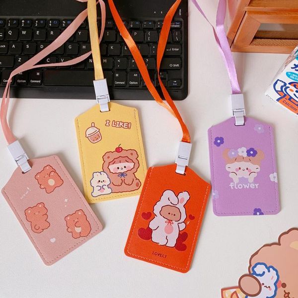 card holders small fresh cute id holder case cartoon business bus bank cover transparent pu for students kid women badge bag, Brown;gray
card holders small fresh cute id holder case cartoon business bus bank cover transparent pu for students kid women badge bag, Brown;gray
