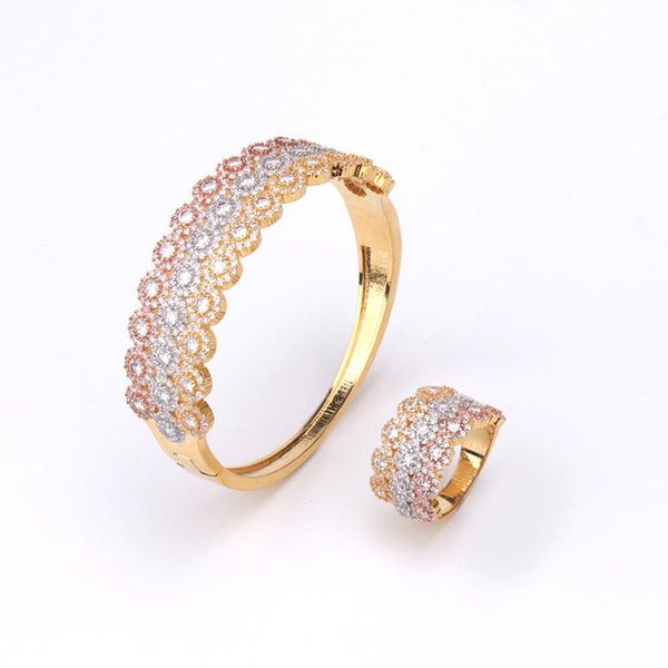 bangle pastoral style simple three-row flower bracelet micro-inlaid zircon three-color gold-plated ring set women's wild, Black
bangle pastoral style simple three-row flower bracelet micro-inlaid zircon three-color gold-plated ring set women's wild, Black