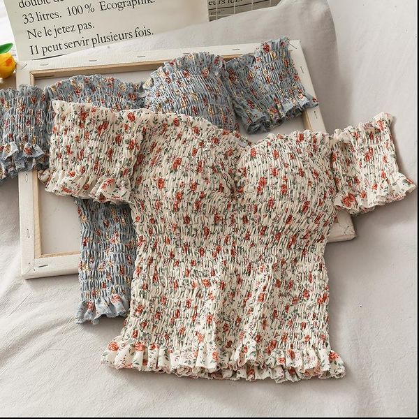 retro floral womens shirt folds off shoulders shirts slim high waist pleated blouses short mini crop blusas femininas elegante, White
retro floral womens shirt folds off shoulders shirts slim high waist pleated blouses short mini crop blusas femininas elegante, White