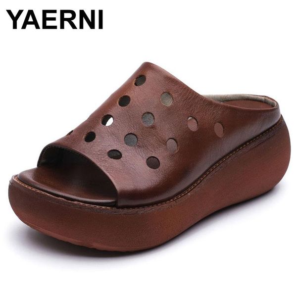 slippers yaerni handmade genuine leather women summer shoes wedges platform vintage slip on outside slides c171, Black
slippers yaerni handmade genuine leather women summer shoes wedges platform vintage slip on outside slides c171, Black