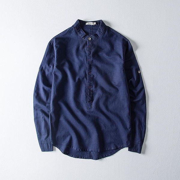 men's casual shirts spring autumn cotton and linen long sleeve shirt stand collar pure color simple for men, White;black
men's casual shirts spring autumn cotton and linen long sleeve shirt stand collar pure color simple for men, White;black
