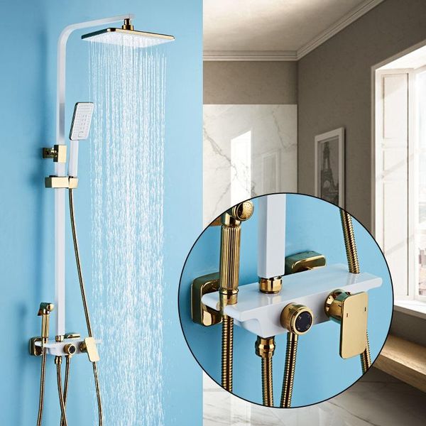 luxury white and gold modern shower set rainfall head bathtub faucets black waterfall faucet bathroom sets
luxury white and gold modern shower set rainfall head bathtub faucets black waterfall faucet bathroom sets