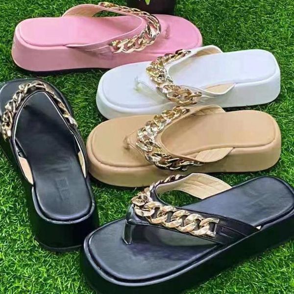 slippers women's metal chain decoration summer cool female flip flops beach platform designer plus size lady shoes, Black
slippers women's metal chain decoration summer cool female flip flops beach platform designer plus size lady shoes, Black